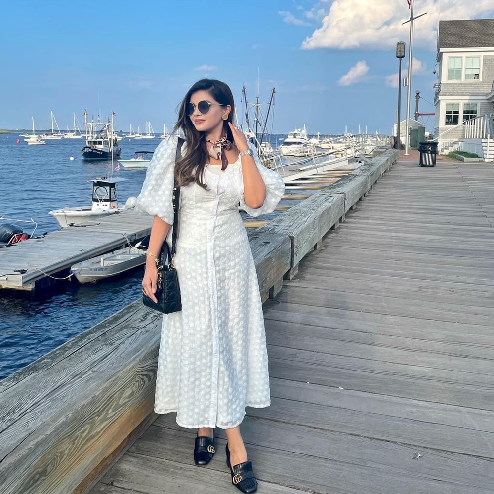 Puff sleeve Organza Polka MIDI dress